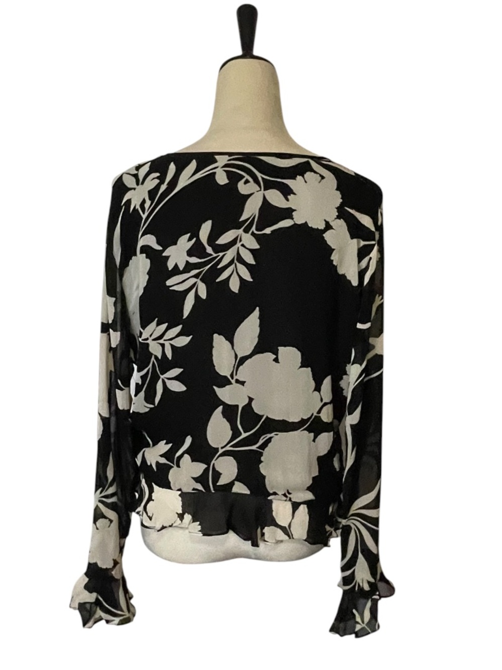 90s Deadstock Temptation Floral Ruffle Tie Front Shrug Cardigan L NWT - Picture 3 of 5
